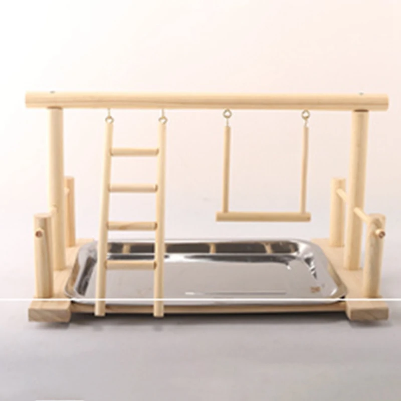 Wood Play Stand and Stainless Steel Tray Pet Bird Frame Station Parrots Playground Perch Gym Training Comfortable Toy | Дом и сад