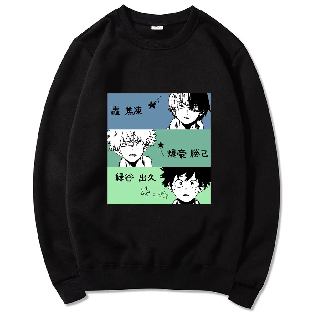 

2021 Japanese Comics My Hero Academia Sweatshirt Midoriya Izuku Bakugou Katsuki Todoroki Shoto Pattern Pullover Male Sweatshirts