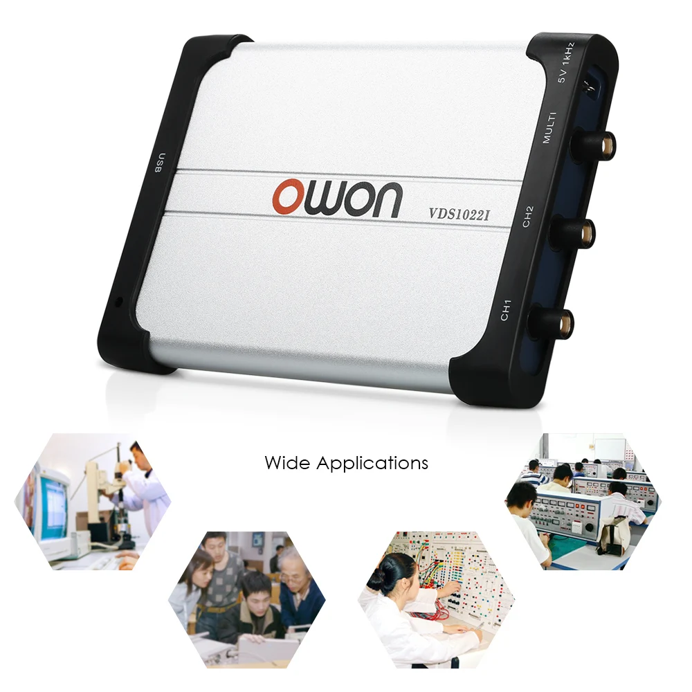 Owon VDS1022I двухканальный осциллограф осциллографы для ПК Очки виртуальной USB 25 МГц