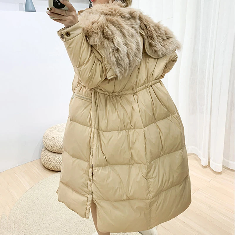 Длинное женское пуховое пальто с белым утиным пухом повседневные женские куртки