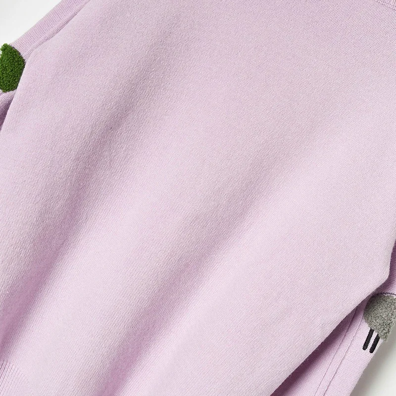 INS Popular Thick Women Sweater with Contrast Color Sheep Pattern Towel Embroidery Lilac Long Sleeves Knitted Pullover | Женская одежда