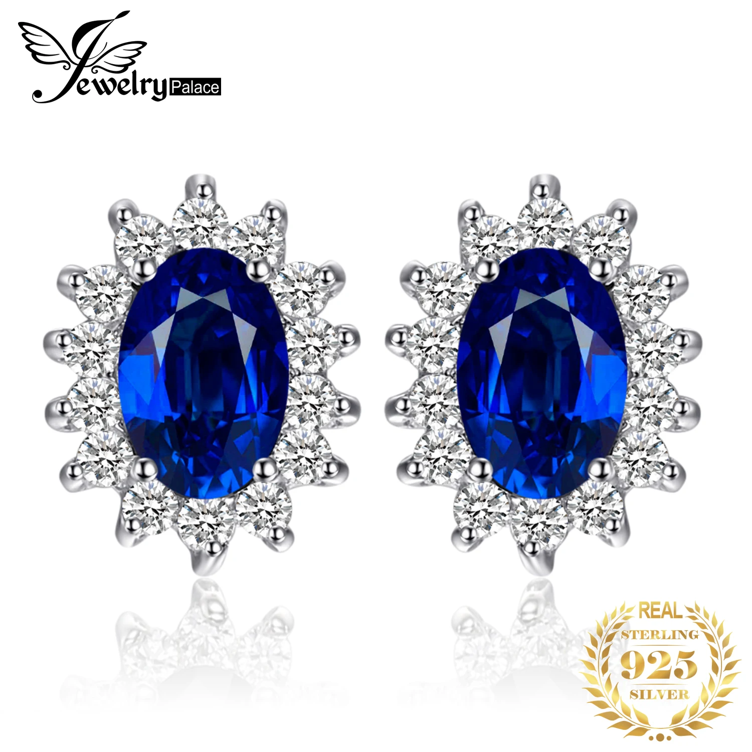 

JewelryPalace Diana Created Blue Sapphire Stud Earrings 925 Sterling Silver Earrings For Women Korean Earings Fashion Jewelry