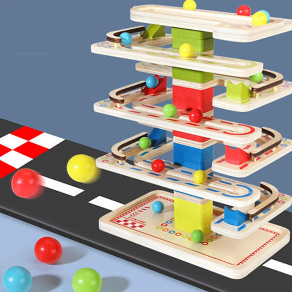 

Wooden Ball Ramp Racer with 4 Mini Balls Mini Maze Race Educational Toys