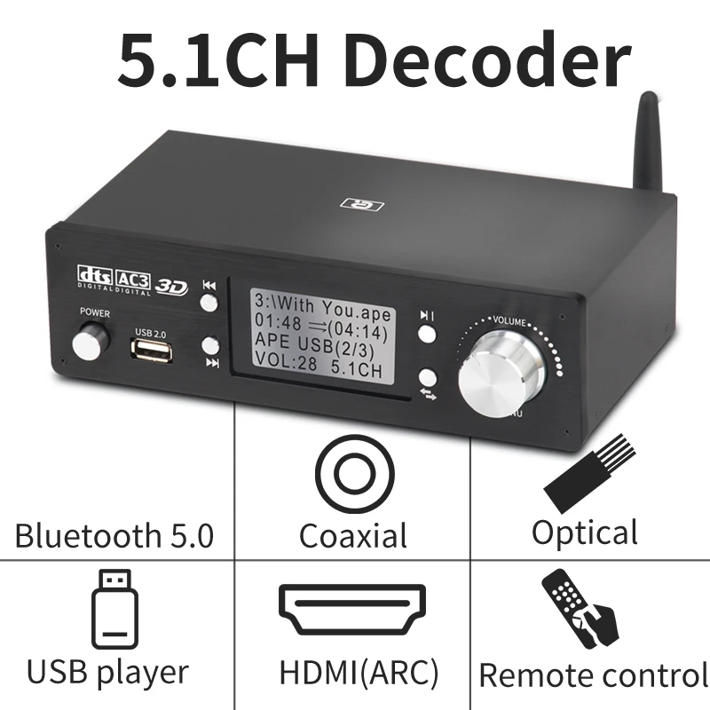 

5.1CH Bluetooth 5,0 DAC DTS AC3 Dolby 4K HDMI SPDIF ARC