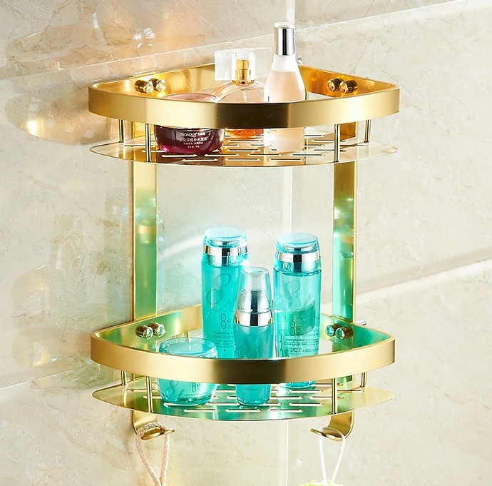 Аксессуары для ванной комнаты Модный золотой дизайн полка хранения шампуня и