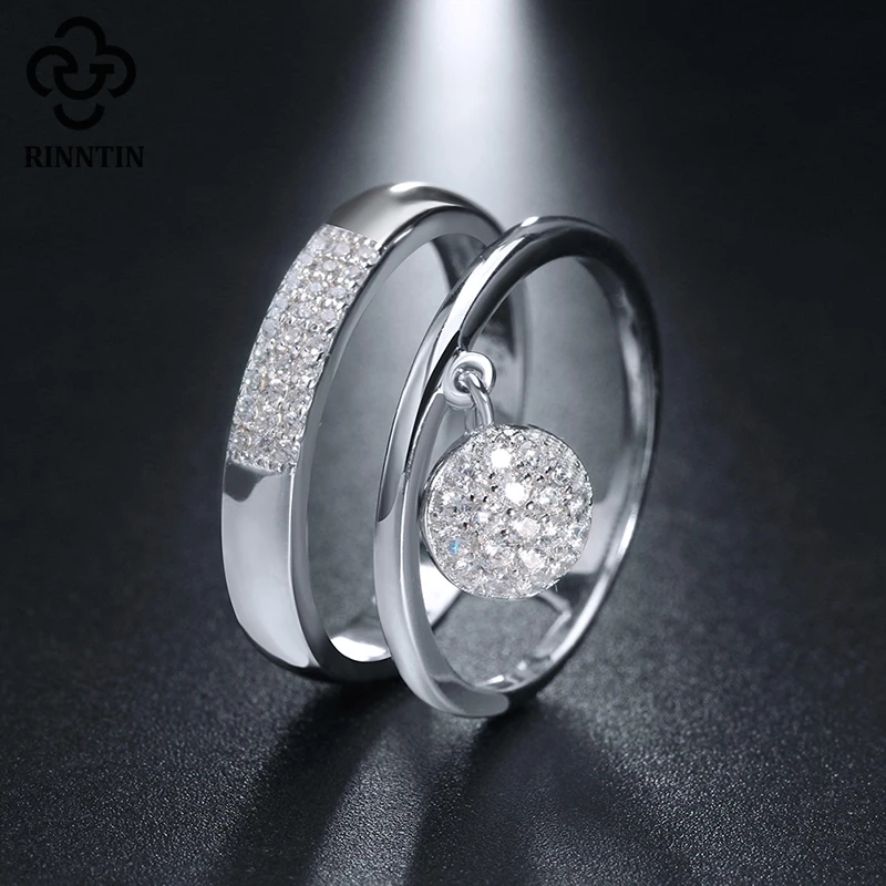 Rinntin 925 пробы серебряные женские кольца AAA блестящие кубические циркониевые паве