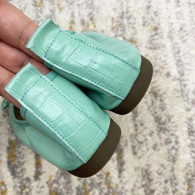 Женские балетки из натуральной кожи с квадратным носком и бантиком|Обувь без