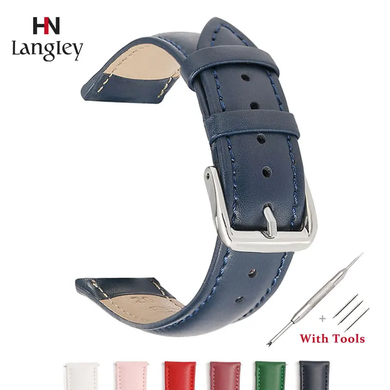 

Leather Watchband Soft Material Watch Band Wrist Strap 10-24mm Universal Man Women Bracelet Stainless Steel Buckle With Tools