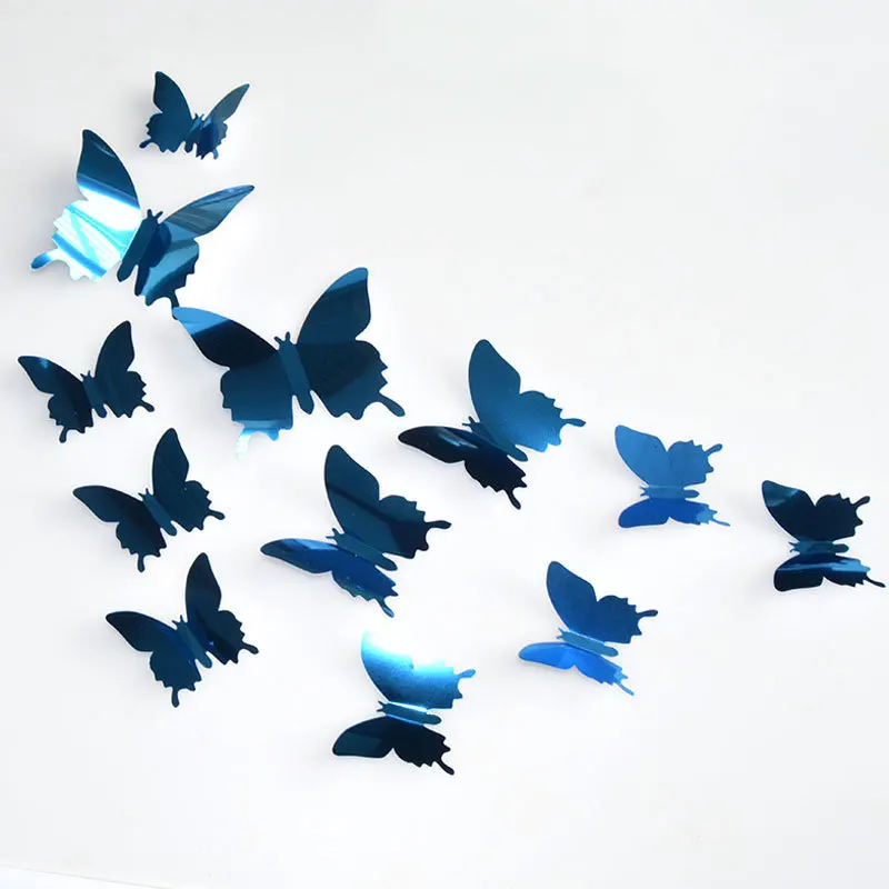 

12pcs/set New Arrive Mirror Sliver 3D Butterfly Wall Stickers Party Wedding Decor DIY Home Decorations Wall Sticker 5 Colors