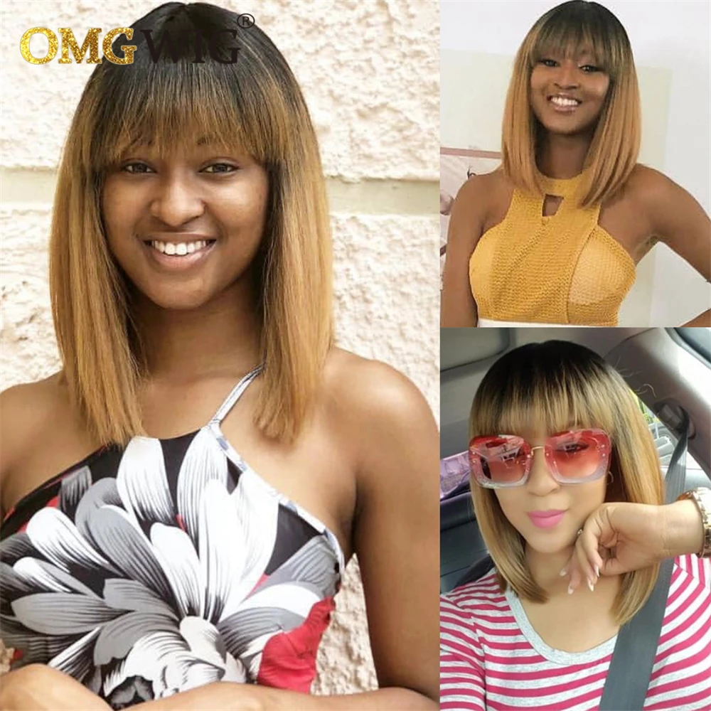 Прямые короткие волосы боб Пикси тупые медовый блонд 1B27 цвет Омбре не кружевные