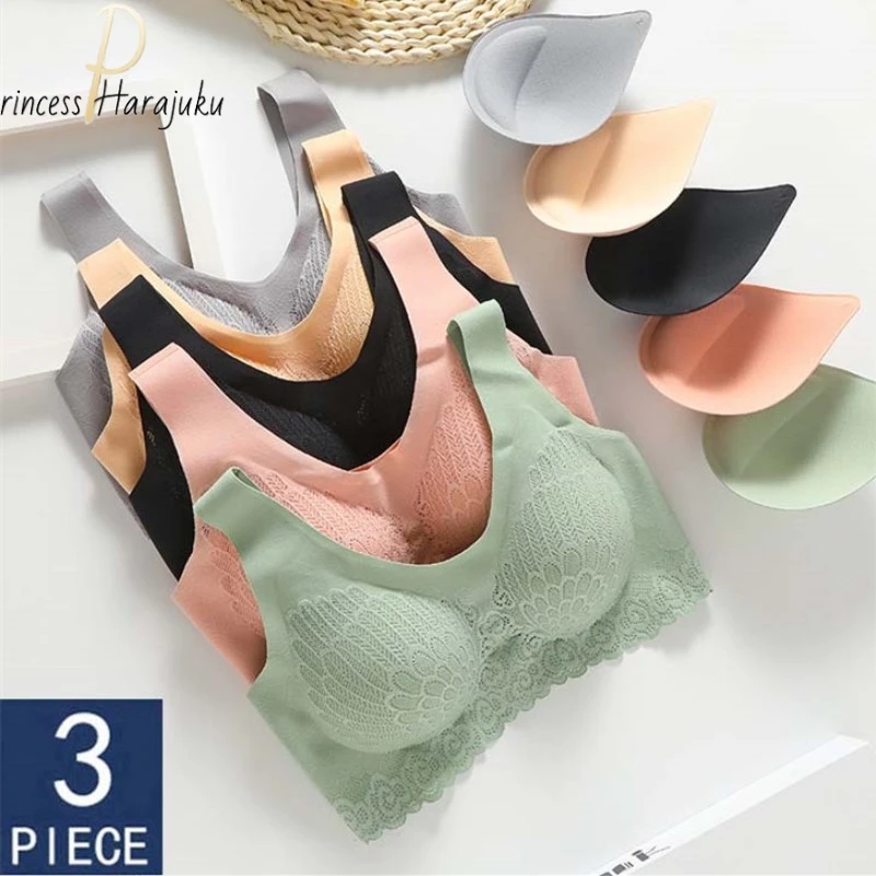 

3 шт., женские латексные Бесшовные бюстгальтеры с чашками пуш-ап