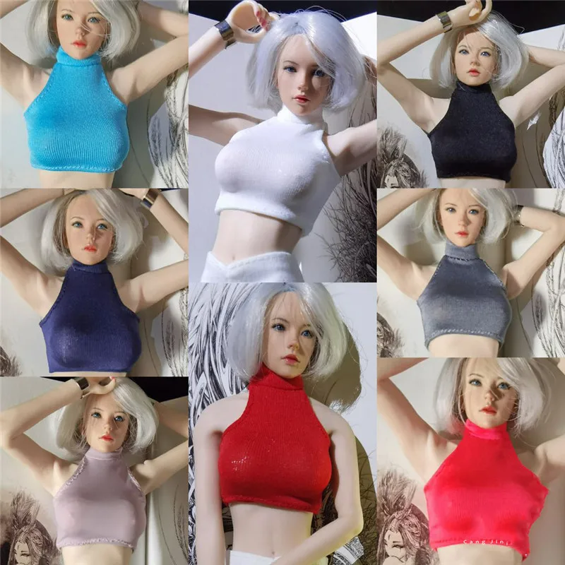 

1/6 Female Soldier T-Shirt Mini Sleeveless Tights Vest Tank Tops Solid Color Vest For 12Inch Actionfigure Body Dolls