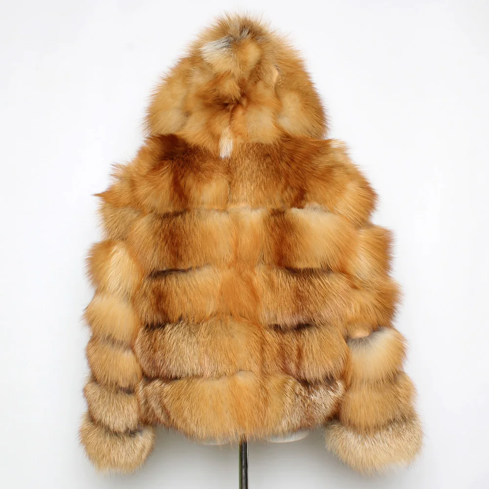 Модные женские шубы с капюшоном из 100% натурального Лисьего меха зимняя женская
