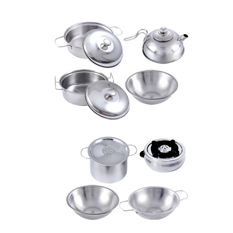 

Kids Pretend Play Kitchen Toys Stainless Steel Cookware Cooking Set Simulation Cooking Toys for Children Play Role Game