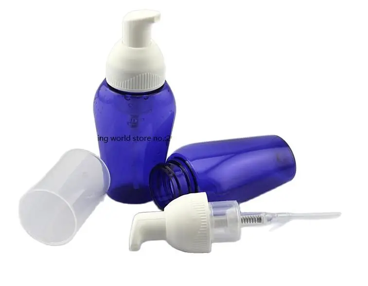 50 мл прозрачная/синяя пластиковая ПЭТ бутылка с вспенивающим насосом для