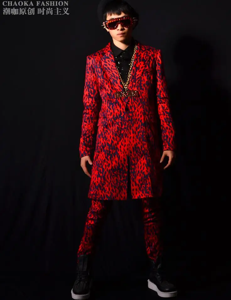Красный Блейзер с леопардовым принтом мужские костюмы Дизайнерская куртка