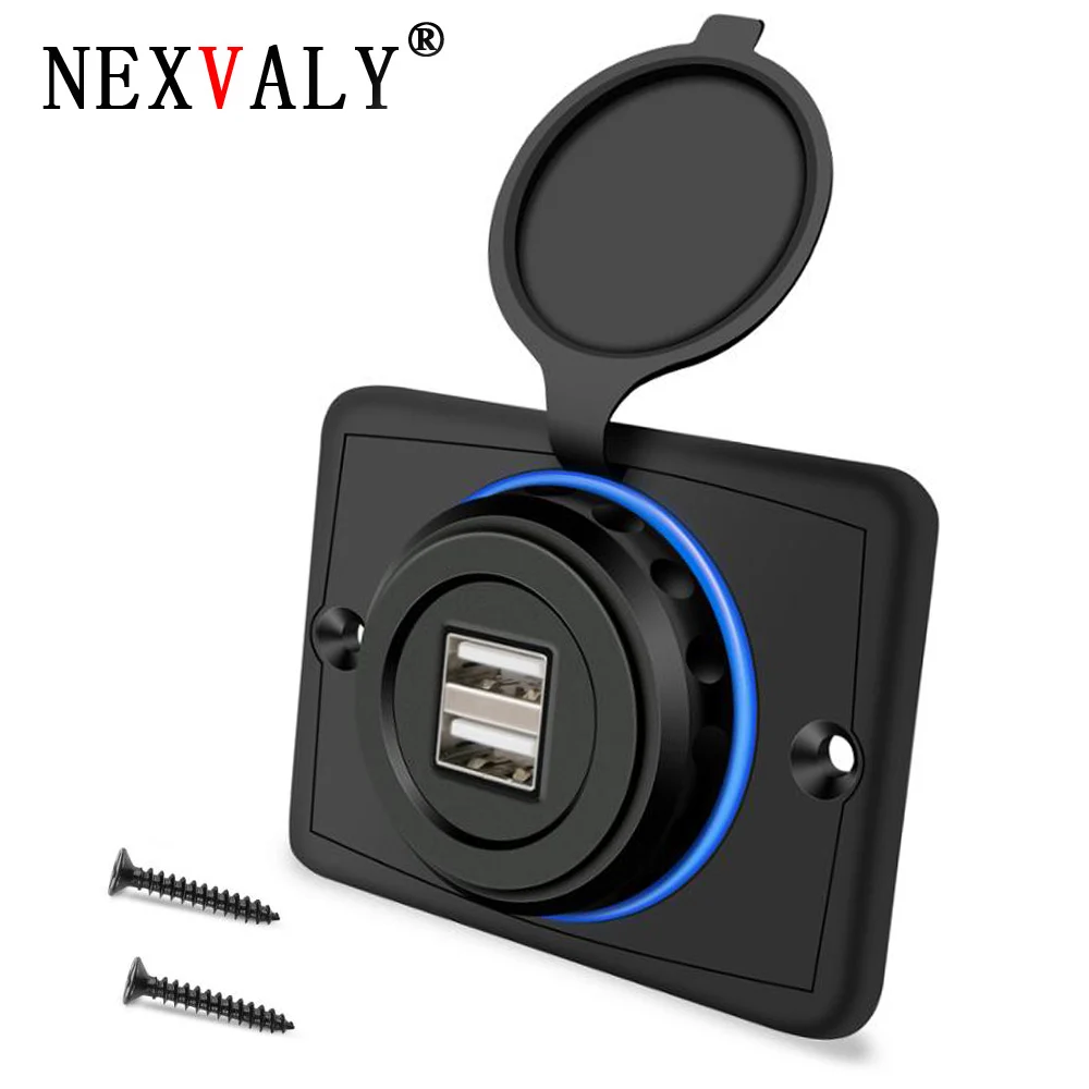 

NEXVALY Car Charger Socket Dual USB Panel Mount Mobile Phone Charger Adapter 12v 24v for Truck Boat