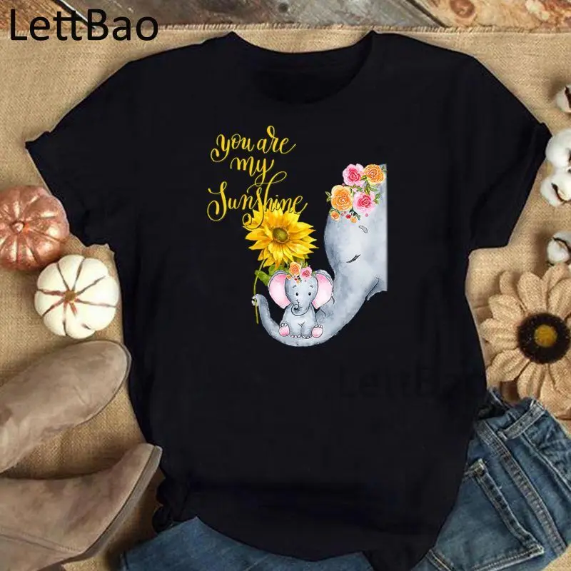

You Are My Sunshine Hippie Sunflower Elephant Summer T-shirts Fashion Tops Short Sleeve Korean Fashion Streetwear Vogue Tops