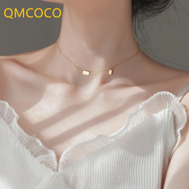 

QMCOCO 925 Серебро Простой модный дизайн счастливые буквы кулон ожерелье для женщин Подарки вечерние 2021 новый тренд