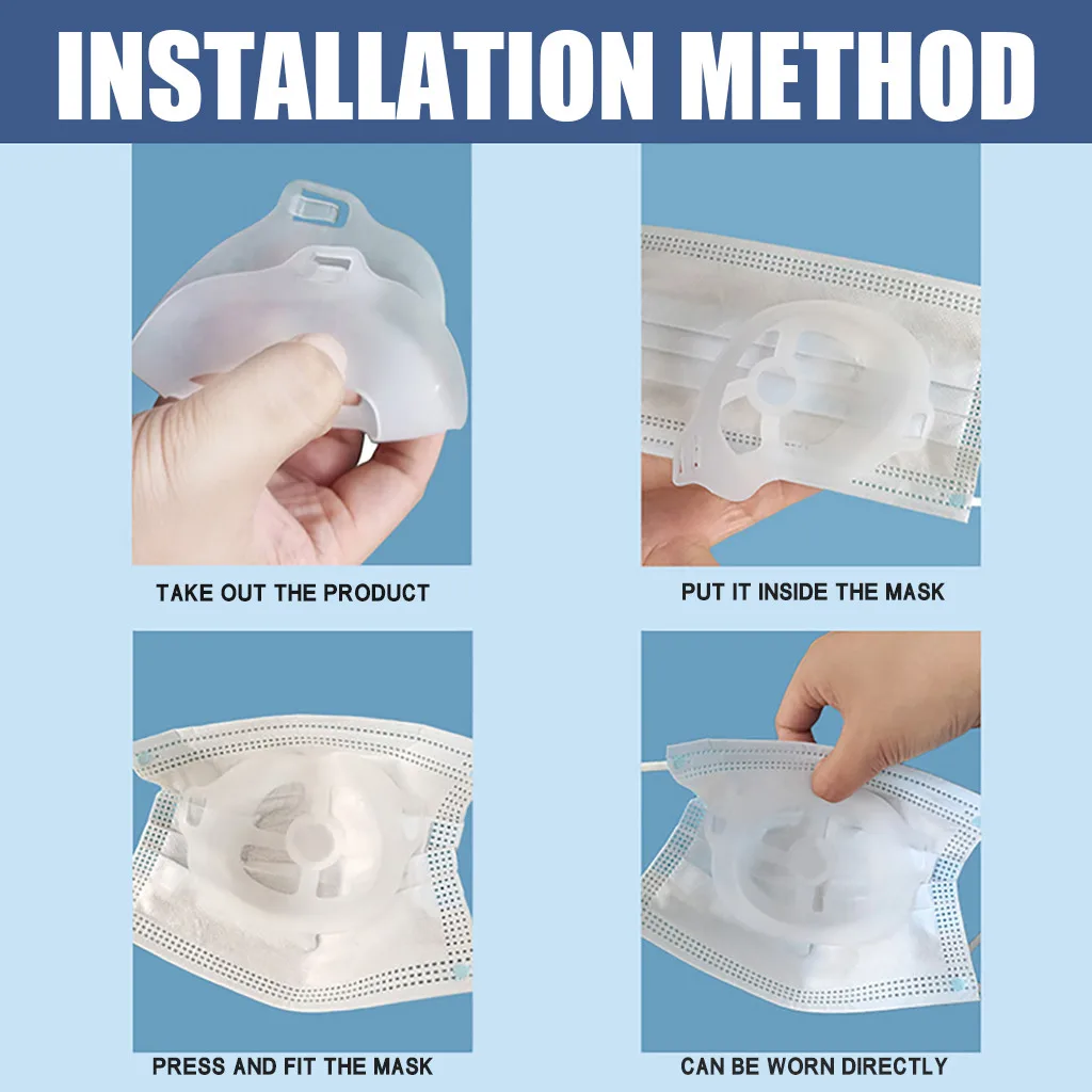 

4pcs 3D Mask Bracket Support Breathing Full Face Cover Mouth Nose Masks Holder Silicone Breathable Valve Inner Assist Breathing