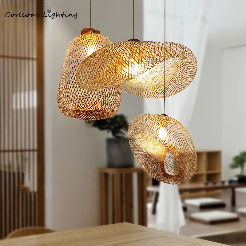 Бамбуковая Подвесная лампа Современный японский Стиль Hand made подвесной