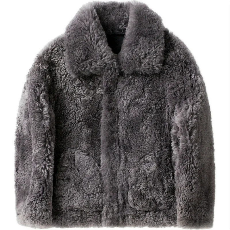 

Autumn Winter Fashion Warm Man Real Fur Coat Winter Fashion New Ecological Fur One overcoat Lamb Fur Vintage Minimalist Outwear