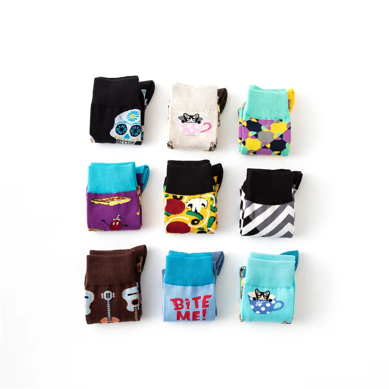 Новые счастливые носки для мужчин повседневные забавные геометрические Цветные