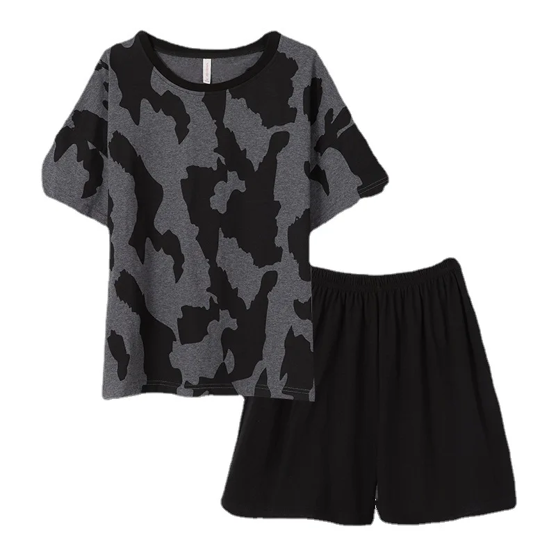 

2021 new cow couple pajamas women summer cotton short-sleeved ins wind net red men's home clothes cotton