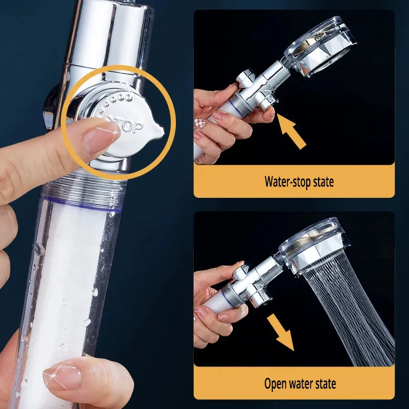 Turbo Propeller shower head with filter water saving flow 360 degrees High Preassure Showerhead Rainfall Fan spray Nozzle | Обустройство