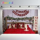 Фон для фотосъемки Счастливого Рождества деревянная стена изголовье кровати зимние головки кровати венок олень Подушка Портрет фон для студийной портретной съемки