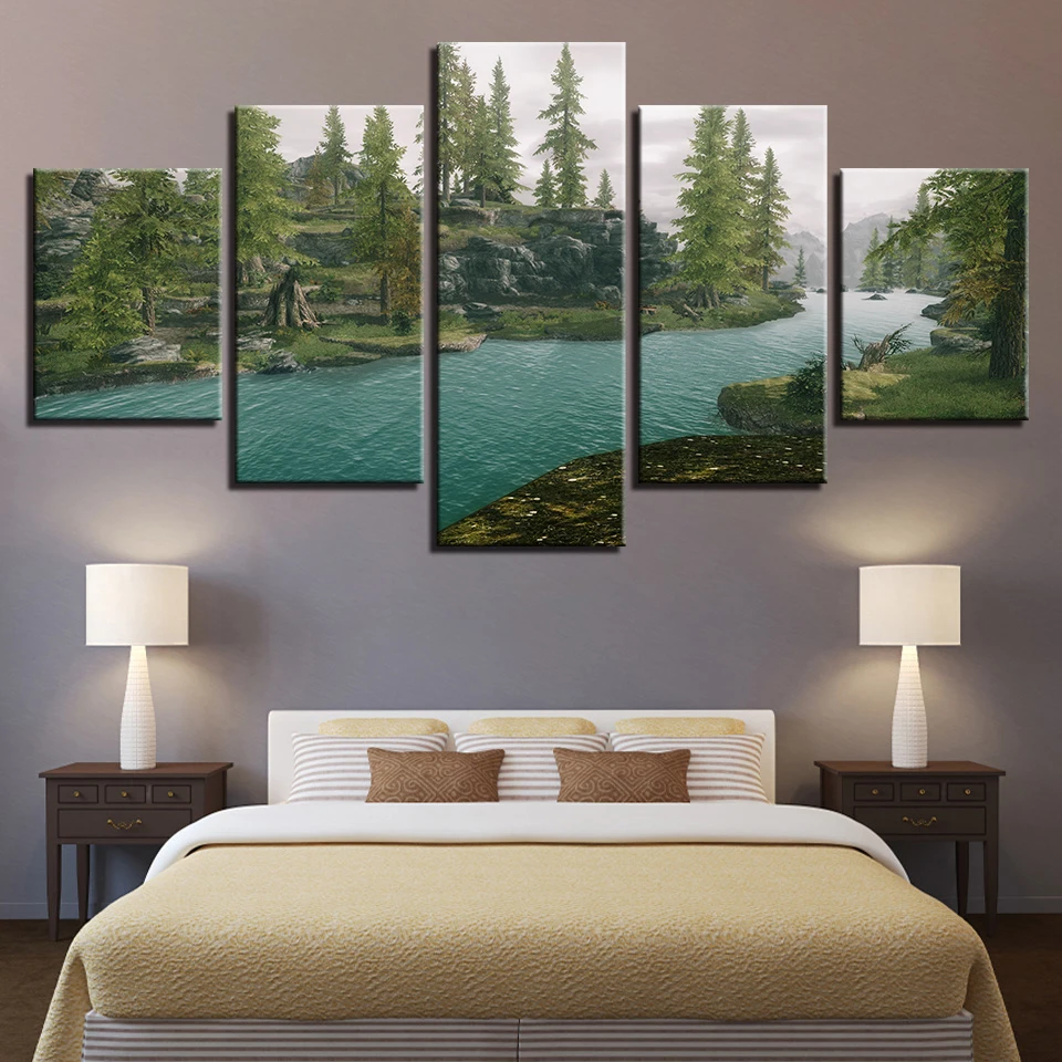 Пейзаж небо облако звезда горная река воздушный шар 5 шт. настенные картины для