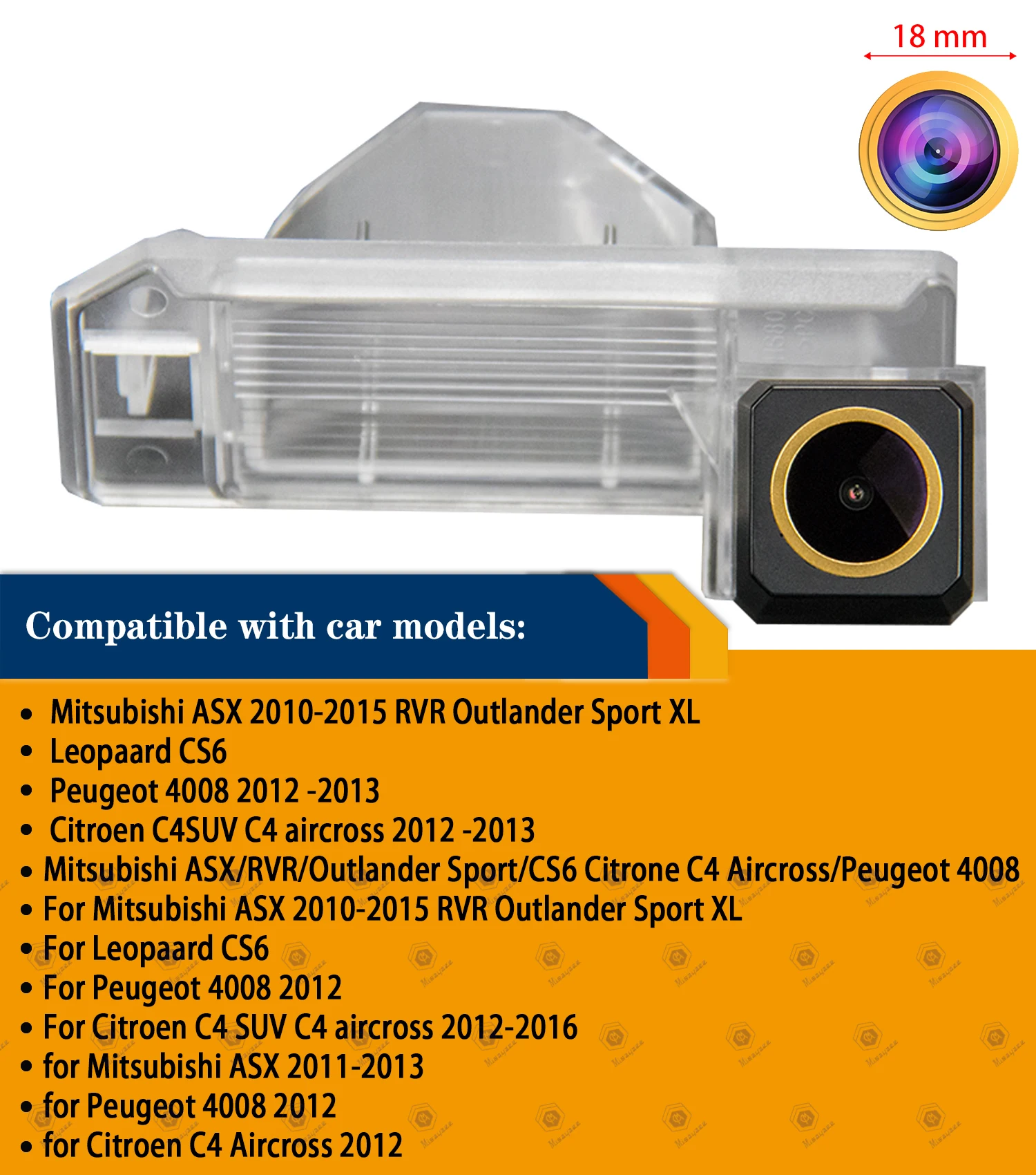 Камера заднего хода для Mitsubishi ASX RVR Outlander Sport CS6 Citroen C4 Aircross Peugeot 4008 HD 1280x720p Золотая