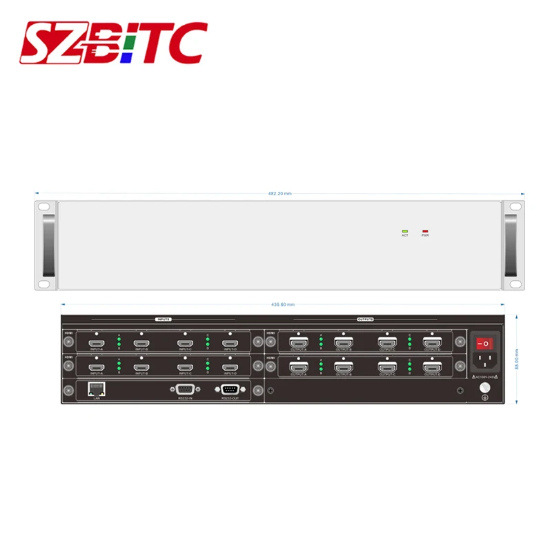 Светодиодный настенный видеопереключатель SZBITC 8x8 HDMI матричный коммутатор