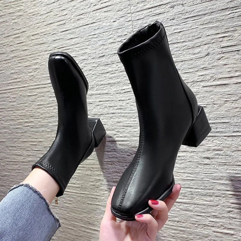 

Женские сапоги на среднем каблуке, осенне-зимняя обувь, женские роскошные Дизайнерские Сапоги на молнии, до середины икры, женские резиновы...