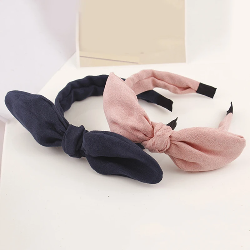 Ободок для волос однотонный с бантом и кроличьими ушками | Аксессуары одежды