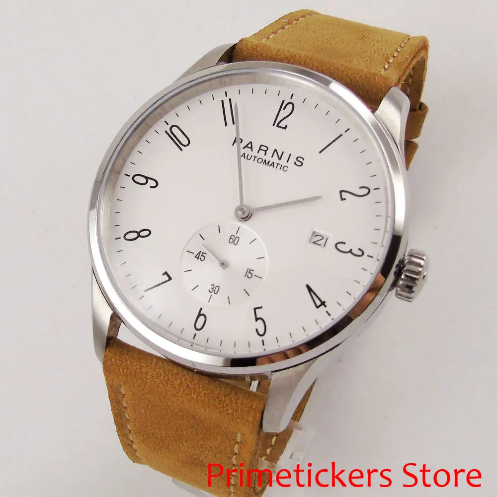 

42mm white dial arabic numerals date ST1731 automatic mens watch polished case