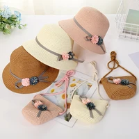 new summer girl straw hat bag set sun cap outdoor kids breathable beach hats chrysanthemum sweet princess seaside panama hat