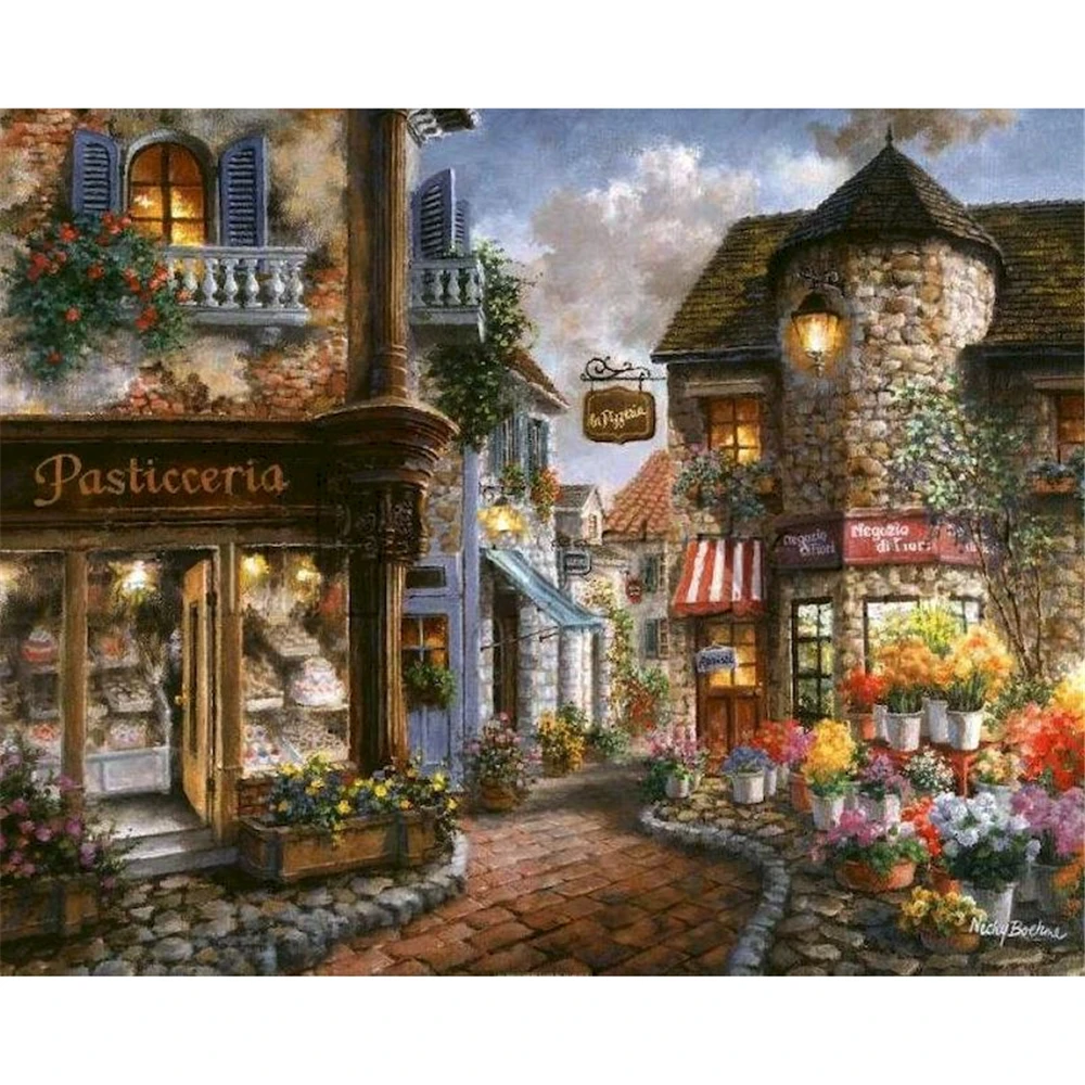 

Landscape Cartoon City DIY 3D Full Diamond Mosaic Diamond Diamond Embroidery Kit Christmas Gift Home Decor Interior Kit