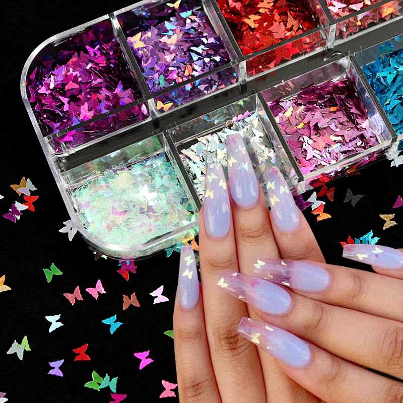 

Laser Butterfly Nail Sequins Sparkly Paillette Nail Art Accessories Holographics Glitter 3D Flakes Slices DIY Polish Manicure