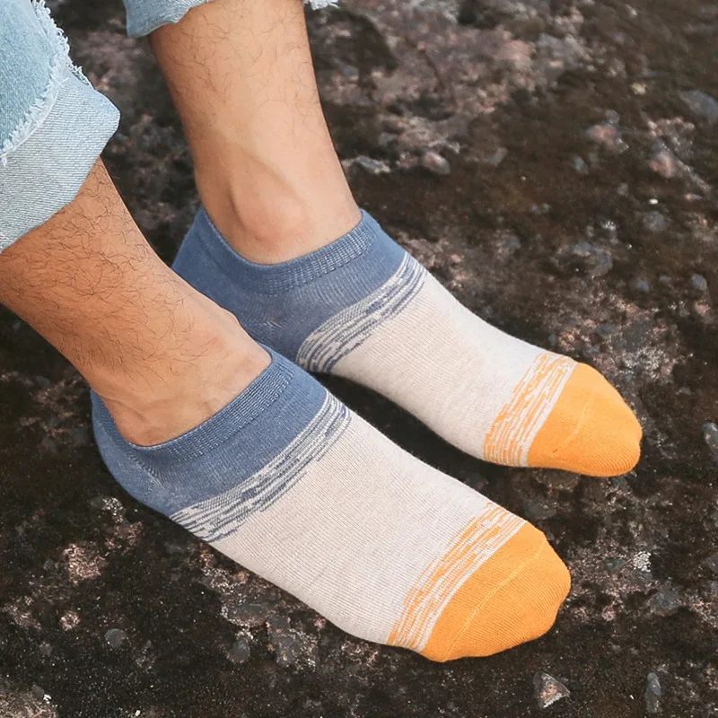 Мужские носки Лодыжка Низкий вырез без показа хлопковые Harajuku в полоску белые