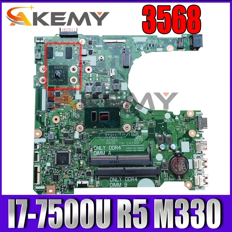 

Akemy For DELL Inspiron 3568 Laptop Motherboard With SR2ZV I7-7500u CPU DDR4 15341-1 91N85 CN-0TR3JC 0TR3JC R5 M330