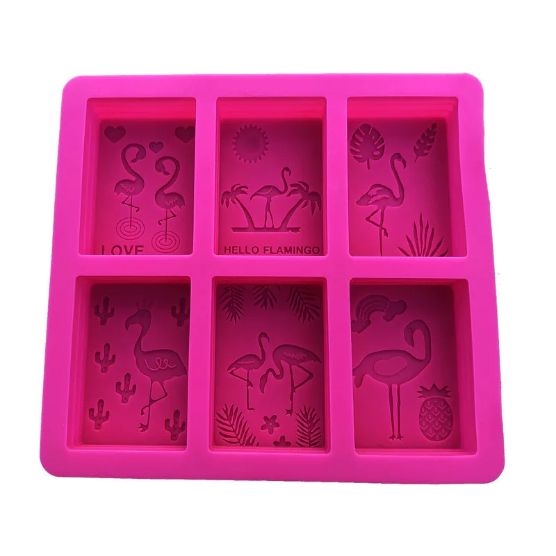 

6 Cavity Silicone Soap Molds Rectangle flamingo Shaped Handmade Soap Mold Portable Unique Soap Making Tools