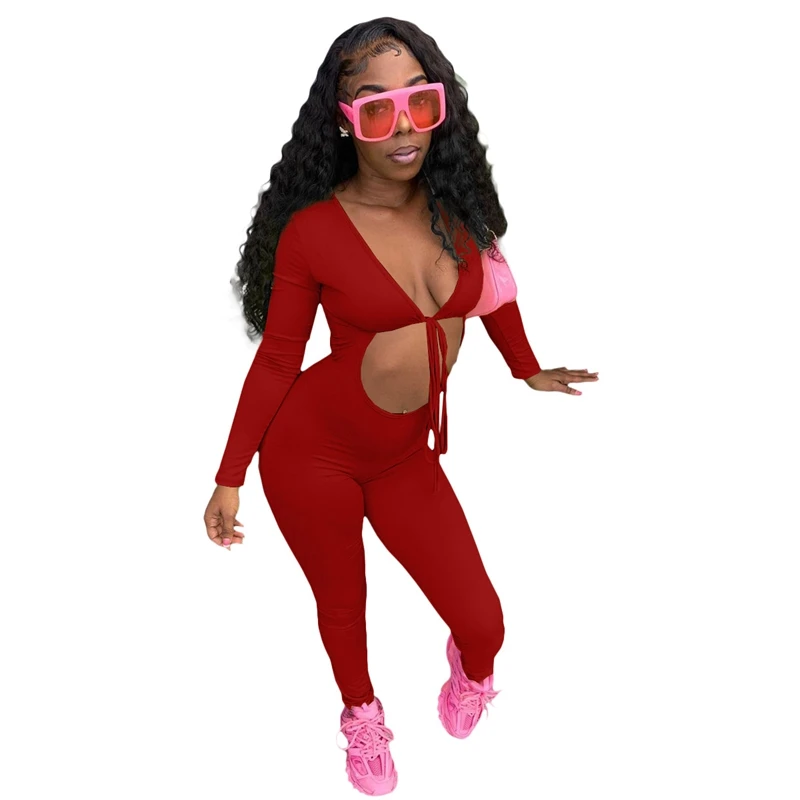 Комбинезон женский с вырезами длинным рукавом Осенний |