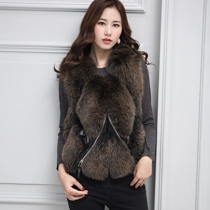 

Осенне-зимний жилет из натуральной лисы, пальто, женская одежда, теплая Толстая куртка, корейский элегантный меховой жилет, зимнее женское п...