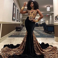 gold sequined appliques mermaid prom dresses v neck south african black girls evening gowns plus size special occasion dress