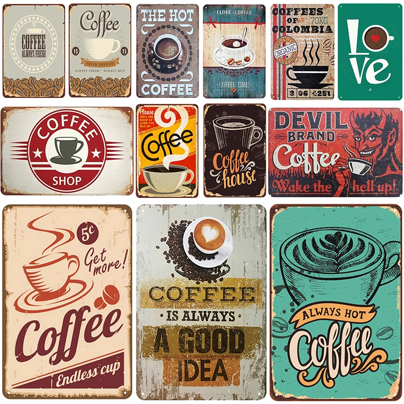 

Coffee Plaque Metal Tin Sign Vintage Shabby Chic Decor Wall Decoration For Coffee House Cafe Billboard Iron Plates 20*30 cm