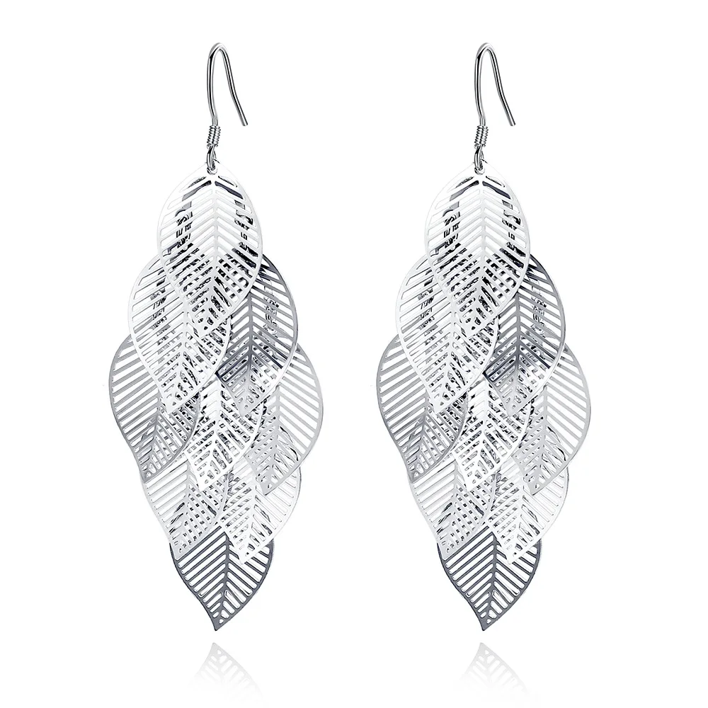 

100% 925 Sterling Silver Trendy Leaf Lady Drop Earrings Original Jewelry For Women Promotion Gift No Fade Girls
