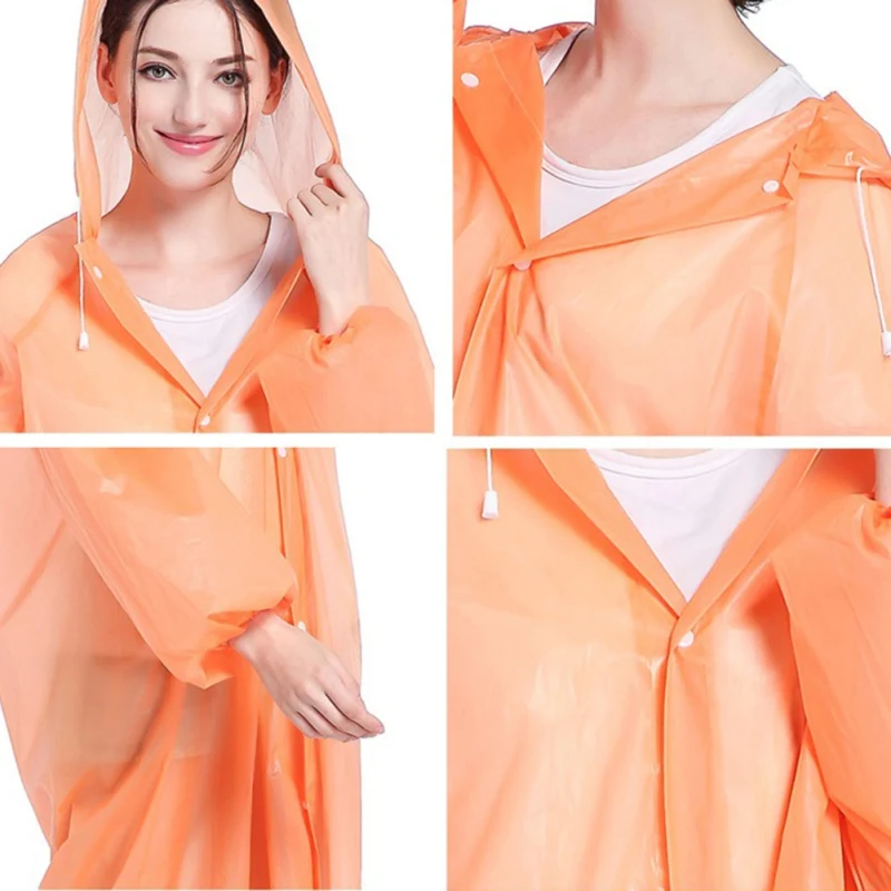 

New Fashion PEVA Men Women Raincoat Thickened Waterproof Rain Coat Hooded Rain Ponchos With Drawstring Camping Rainwear Suit