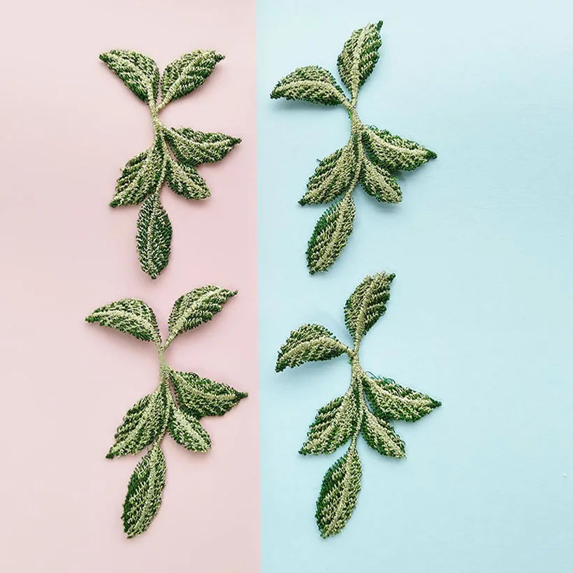

10pcs/Lot Green Leaves Applique Embroidered Sew On Flower Patches Badge For Clothes Bag Diy Craft Repair Home Decoration 4.5*7cm