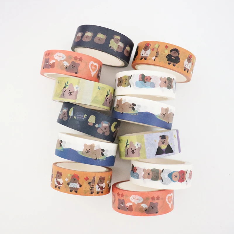 

Корея INS наклейка с медведем из мультфильмов лента Washi Бумага DIY декоративная клейкая лента Канцелярские клейкая Ленточные принадлежности